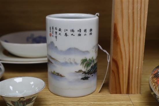 A creamware ewer with moulded basilisk handle and a small collection of Asian and chinoiserie wares,